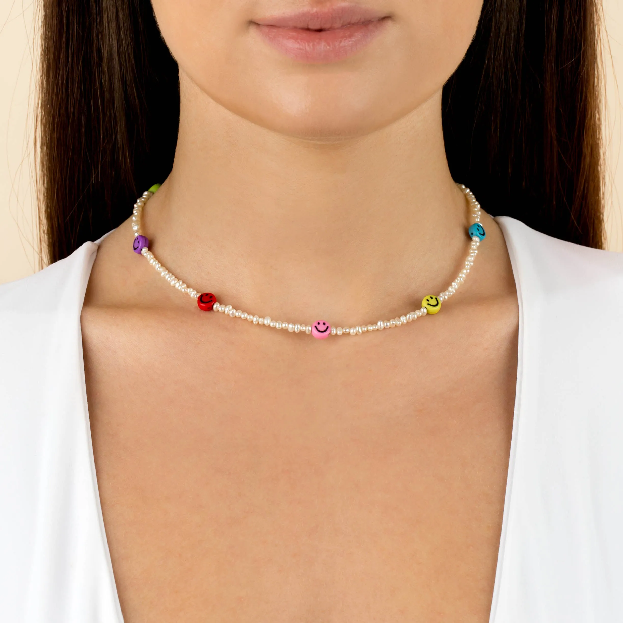 Multi Color Smiley Face Pearl Necklace