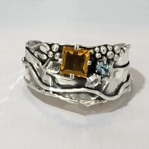 Multi-Gemstone In Sterling Cuff Bracelet