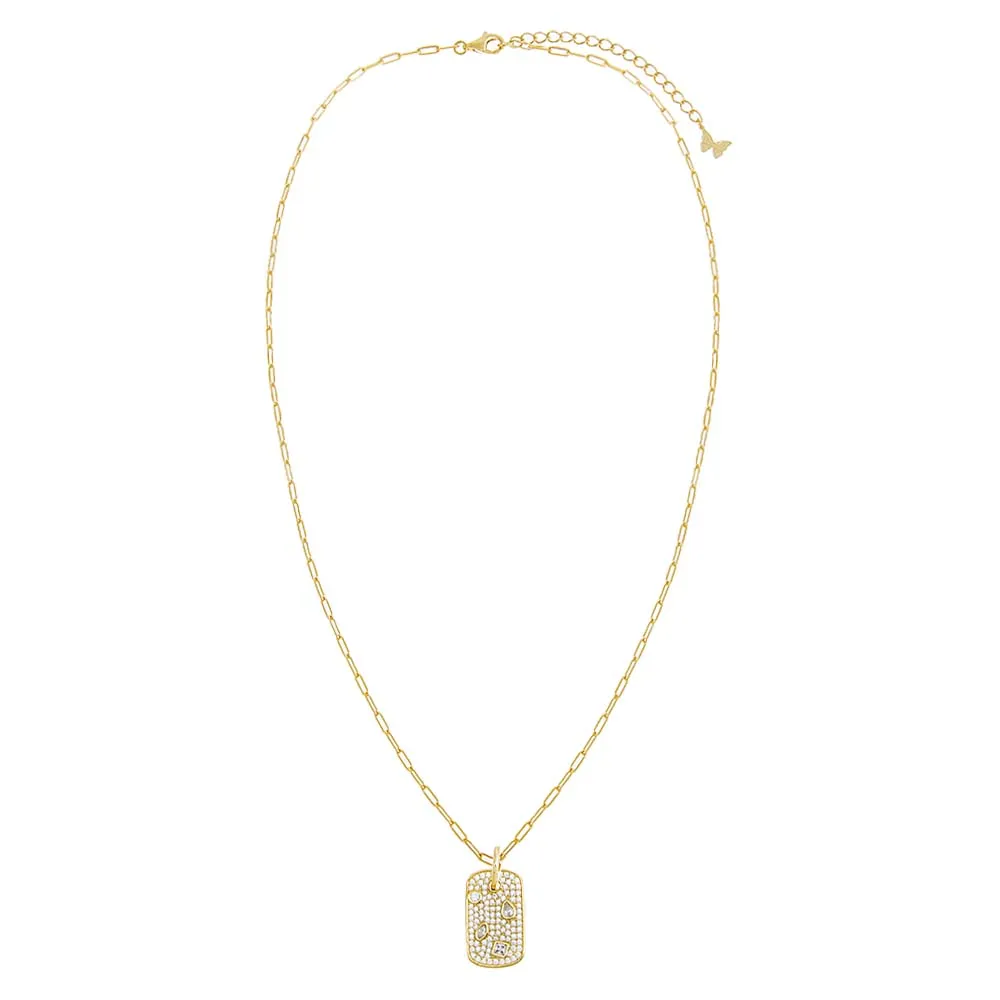 Multi Shape CZ Stone Dog Tag Necklace