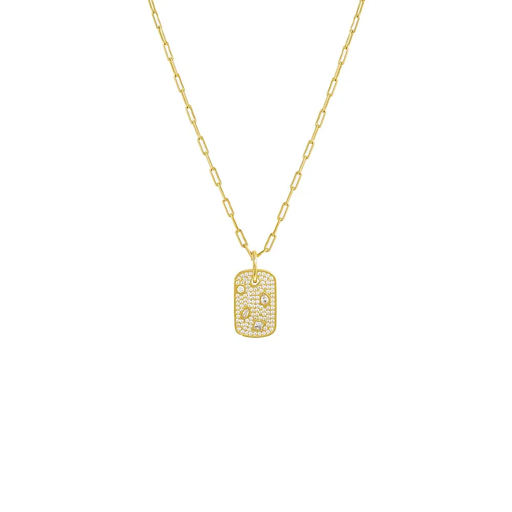 Multi Shape CZ Stone Dog Tag Necklace