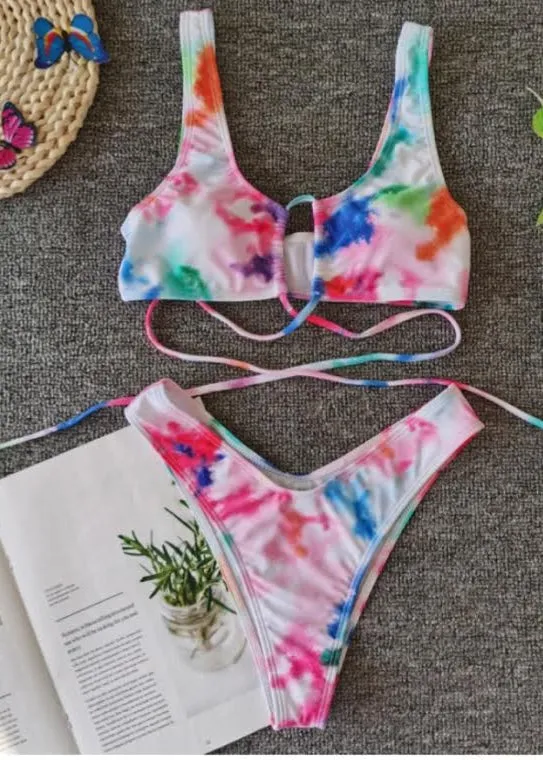 Multicolor Bandage Criss-Cross Bikini