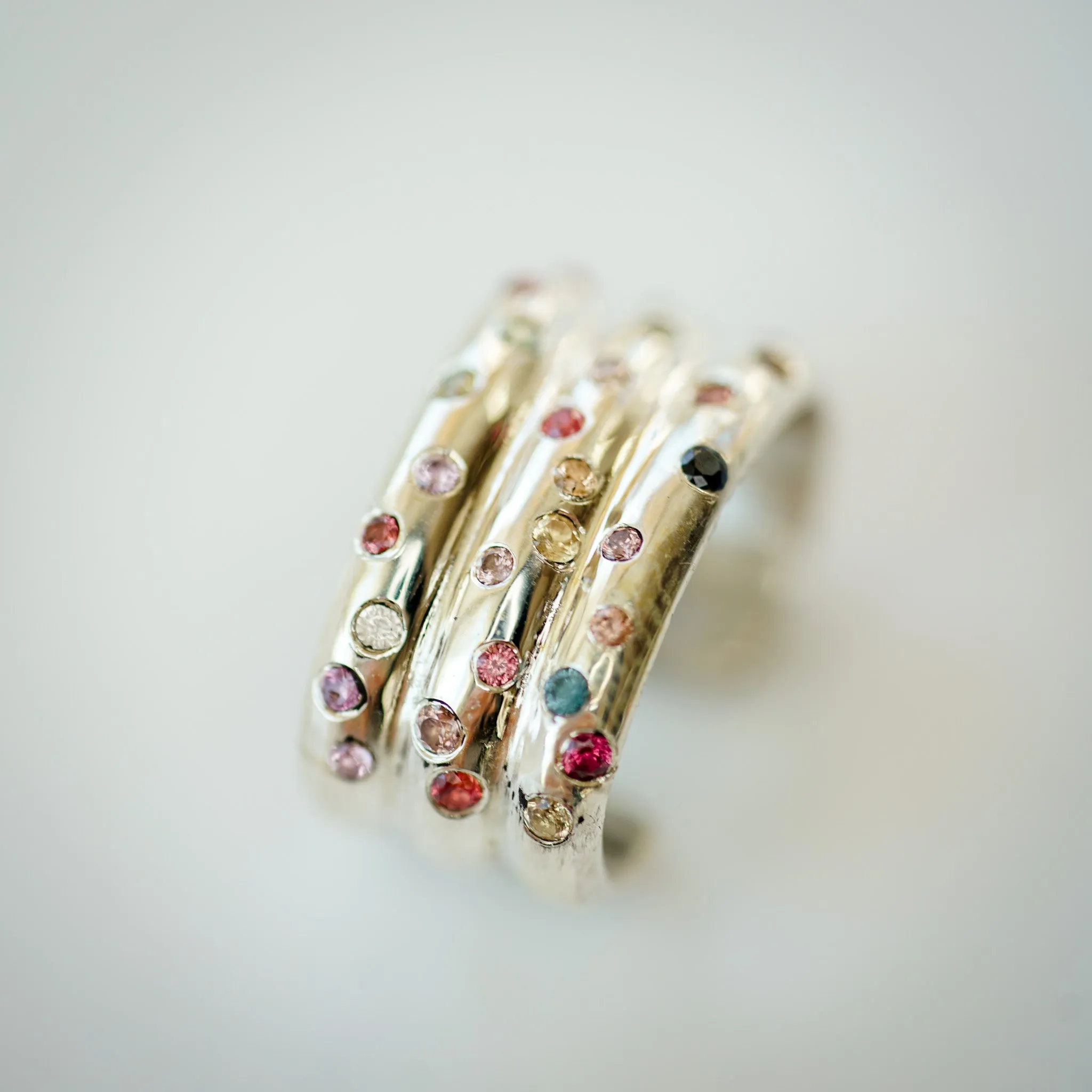 Multicolor Sapphire 3-Row Silver Ear Cuff – A Dazzling Statement Piece