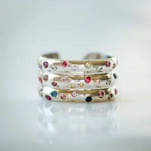 Multicolor Sapphire 3-Row Silver Ear Cuff – A Dazzling Statement Piece
