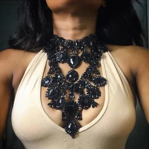Multilayer Rhinestone Heavy Crystal Choker Statement Necklace
