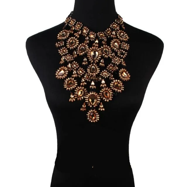Multilayer Rhinestone Heavy Crystal Choker Statement Necklace