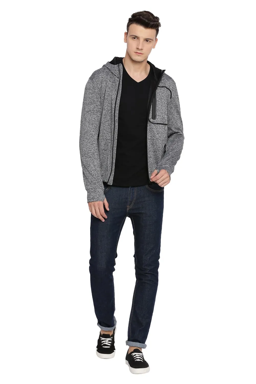 Muscle Fit Hooded Knit Jacket