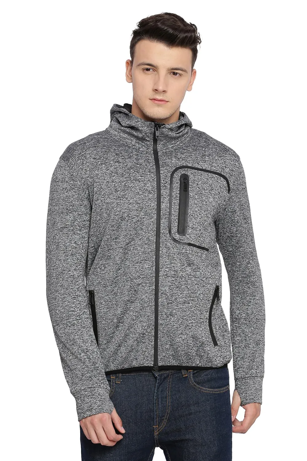 Muscle Fit Hooded Knit Jacket
