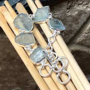 Natural Blue Aquamarine 925 Solid Sterling Silver Bracelet 7""