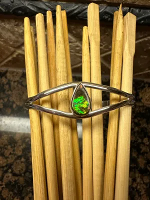 Natural Canadian Ammolite 925 Solid Sterling Silver Cuff Bracelets