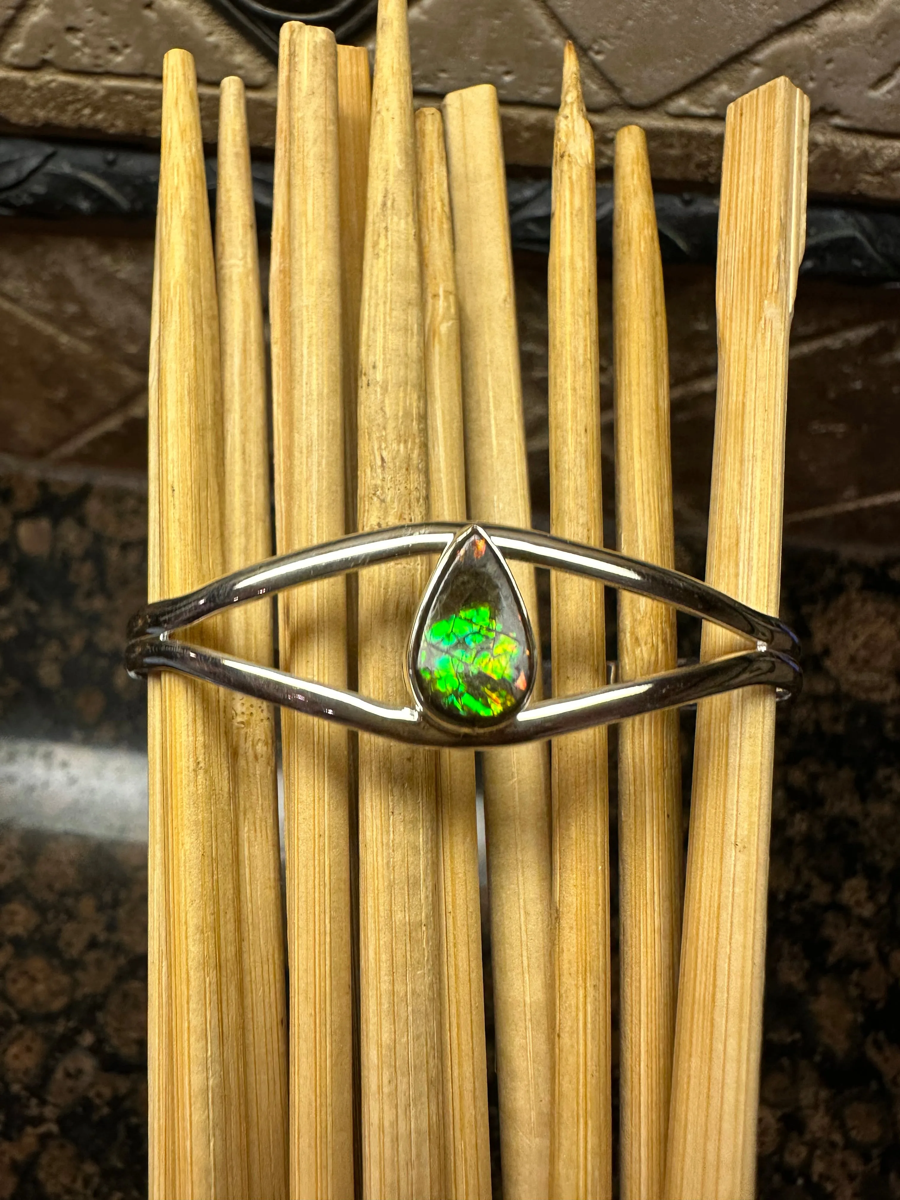 Natural Canadian Ammolite 925 Solid Sterling Silver Cuff Bracelets