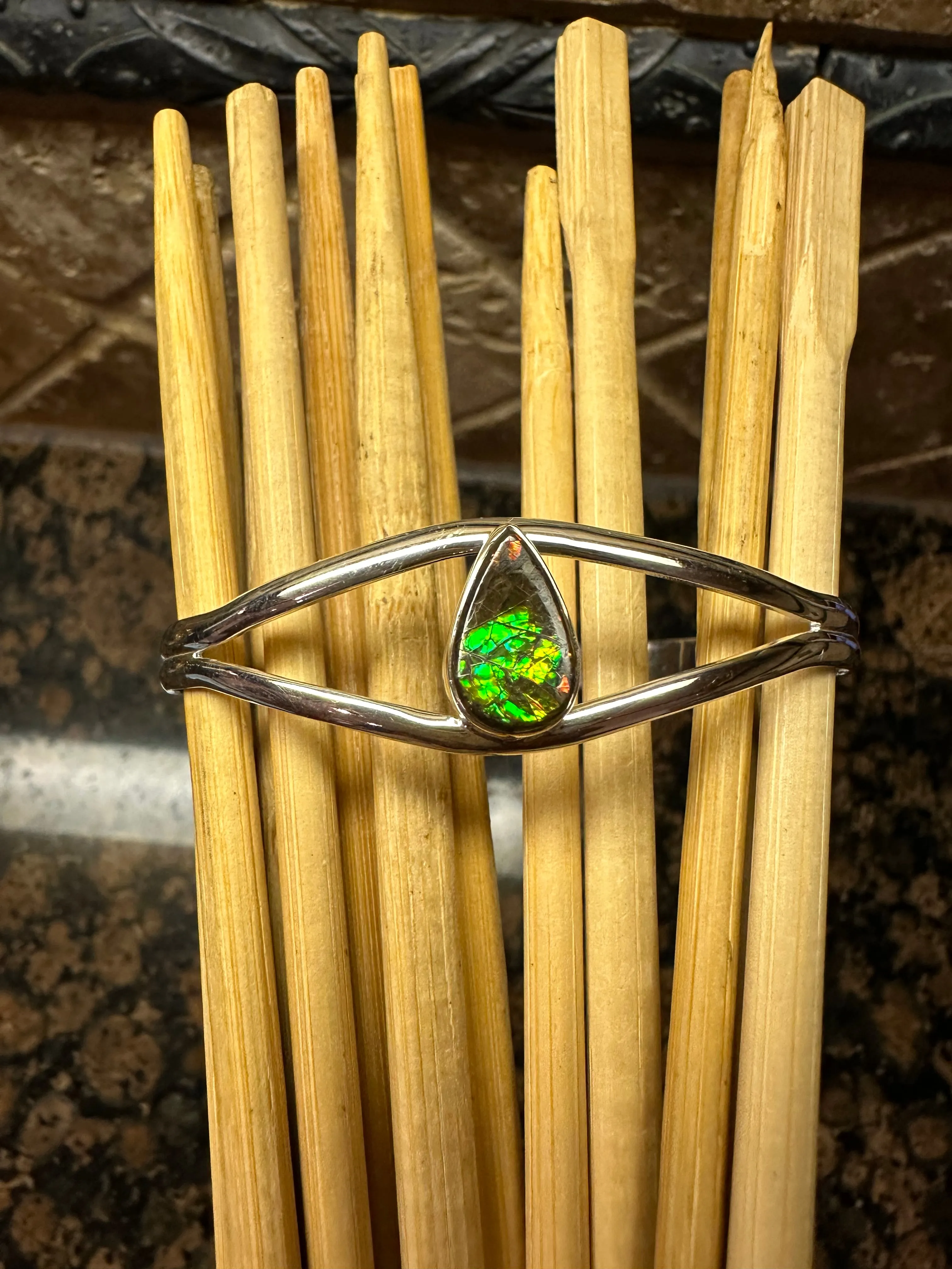 Natural Canadian Ammolite 925 Solid Sterling Silver Cuff Bracelets
