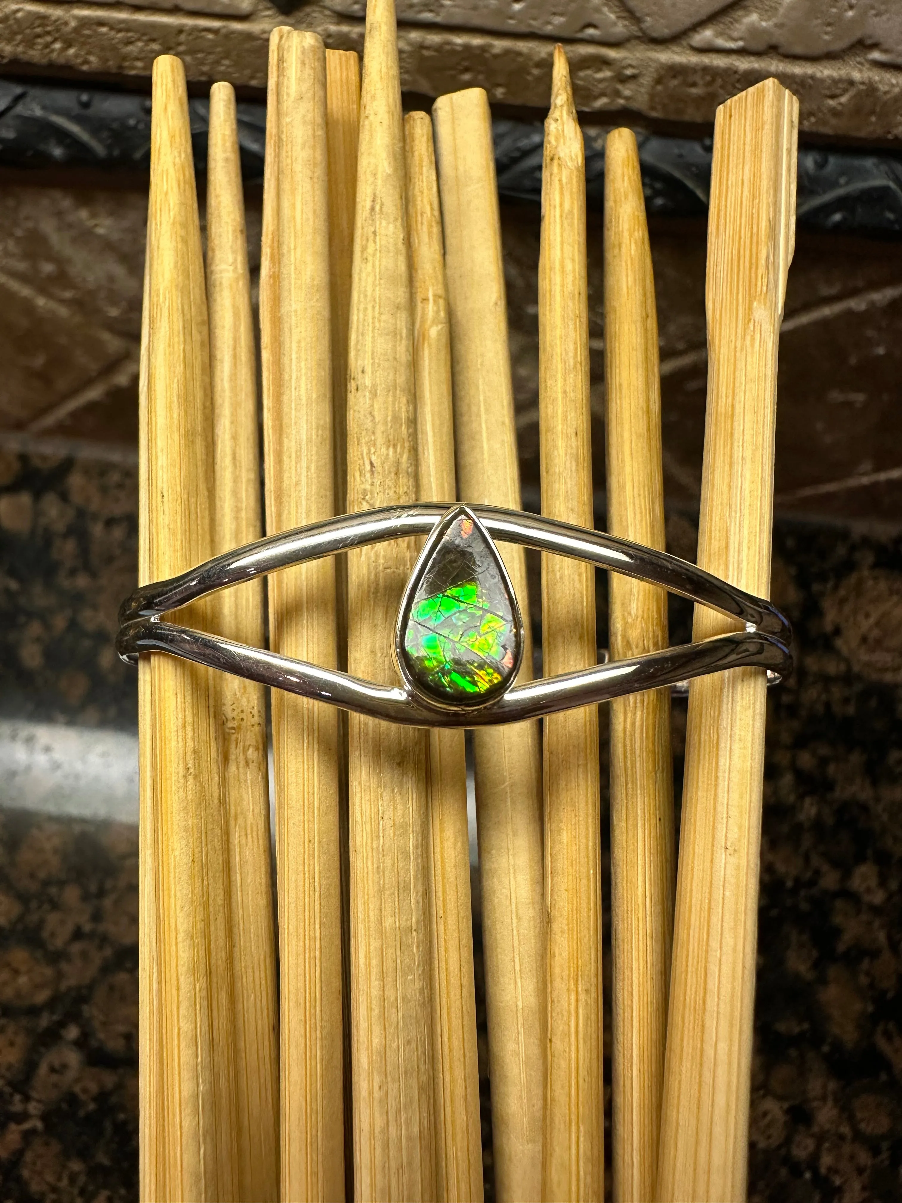 Natural Canadian Ammolite 925 Solid Sterling Silver Cuff Bracelets