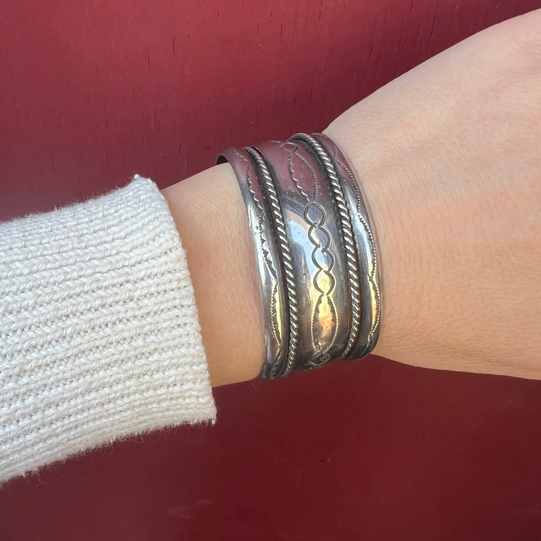 Navajo Sterling Cuff with Rocker Designs by TAHE