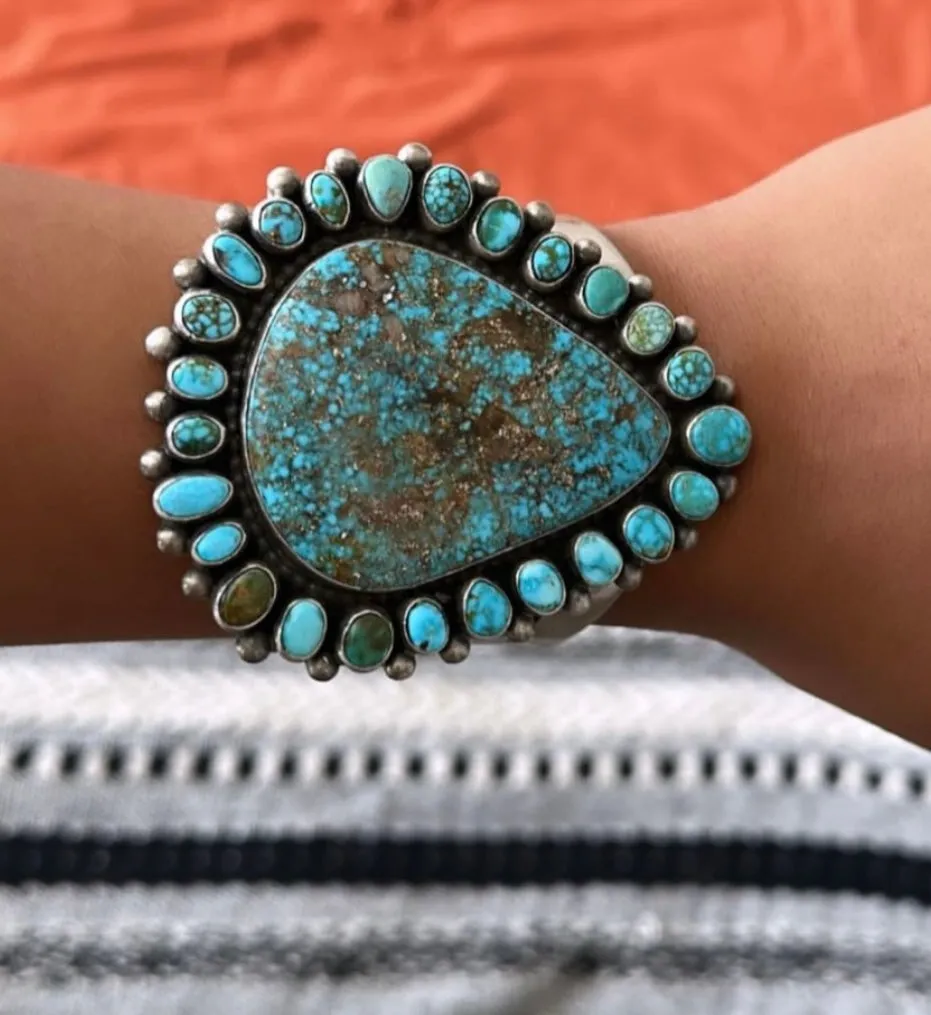 Navajo Sterling Silver Turquoise Bracelet Cuff Signed Kathleen G
