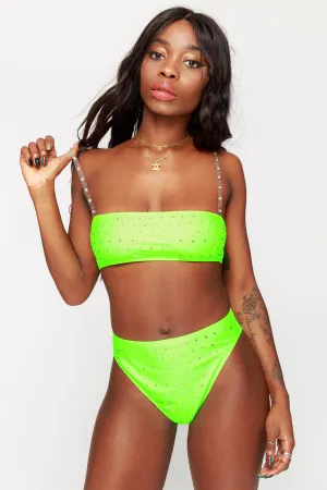 Neon Green Diamante Bikini Top