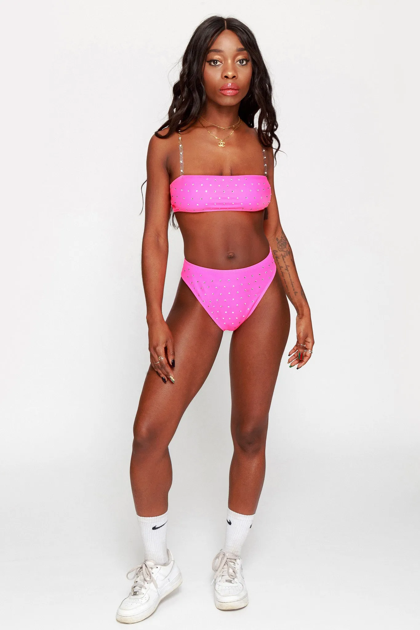 Neon Pink Diamante Bikini Top