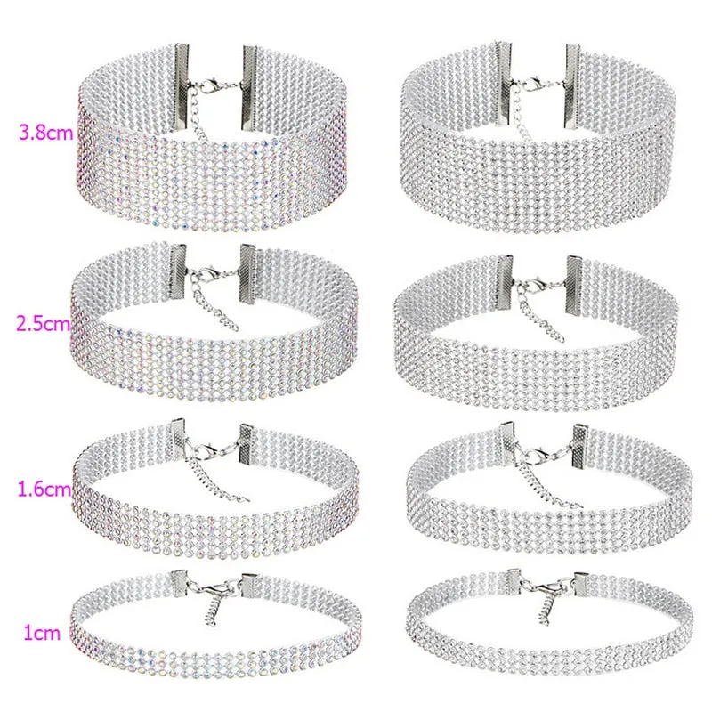 NEW Crystal Rhinestone Choker Necklace Women Wedding Accessories Silver Color Chain Punk Gothic Chokers Jewelry Collier Femme