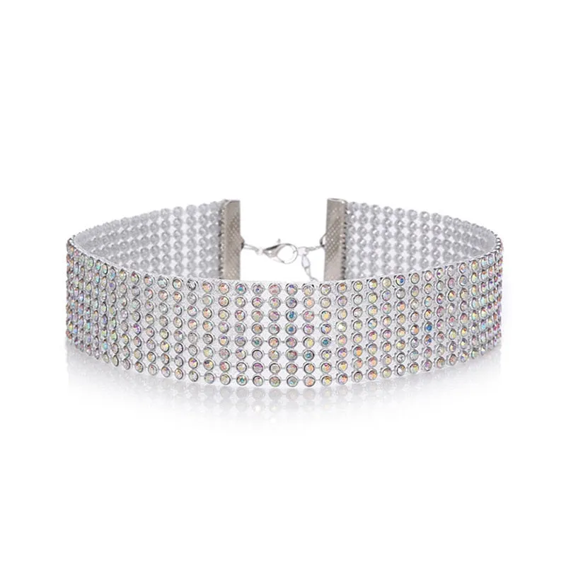 New Crystal Rhinestone Choker Necklace Women Wedding Accessories Silver Color Chain Punk Gothic Chokers Jewelry Collier Femme