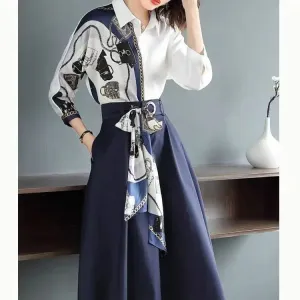 New High-End Shirt Half Skirt & Long Sleeve Two-Piece Set