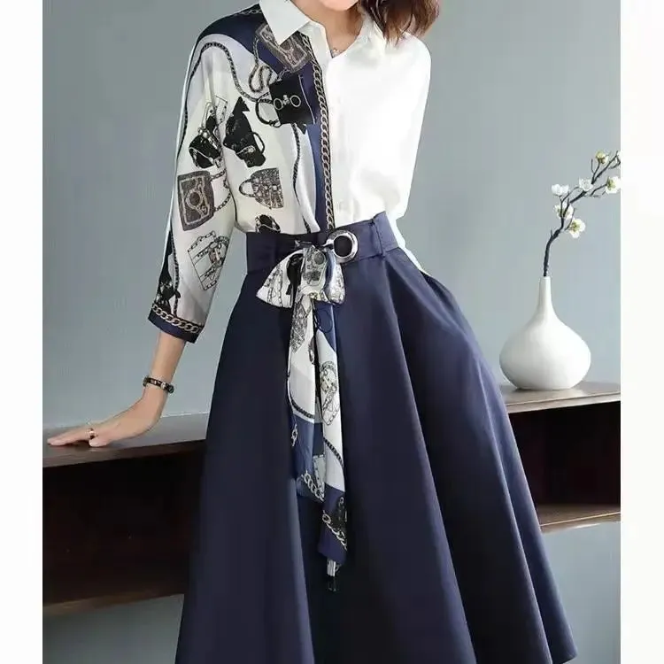 New High-End Shirt Half Skirt & Long Sleeve Two-Piece Set