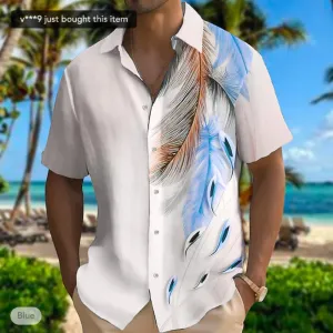 NEW Retails $95 Men's Shirt Summer Hawaiian Shirt Ethnic Shirt Feather Outdoor Vacation Yellow Blue Short Sleeves Turndown Summer Spring Clothing Apparel Print Sz XL