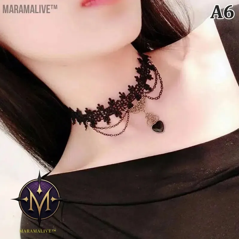 New Sexy Gothic Chokers Crystal Black Lace Neck Choker Necklace Vintage Victorian Women Chocker Steampunk Jewelry