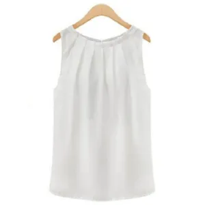New Summer Blouse Fashion Sleeveless Round Neck Chiffon Blouse