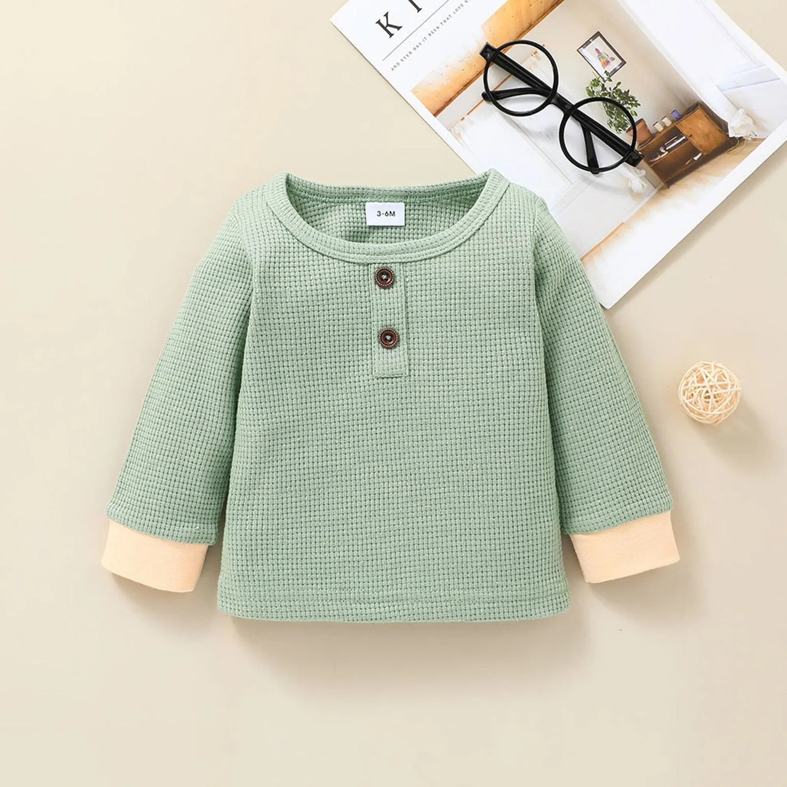 Newborn Unisex Buttoned Patchwork Sweatshirt  Pants Set