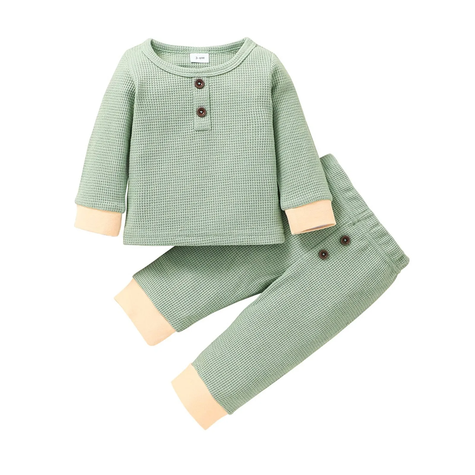 Newborn Unisex Buttoned Patchwork Sweatshirt  Pants Set