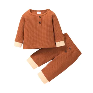 Newborn Unisex Buttoned Patchwork Sweatshirt  Pants Set