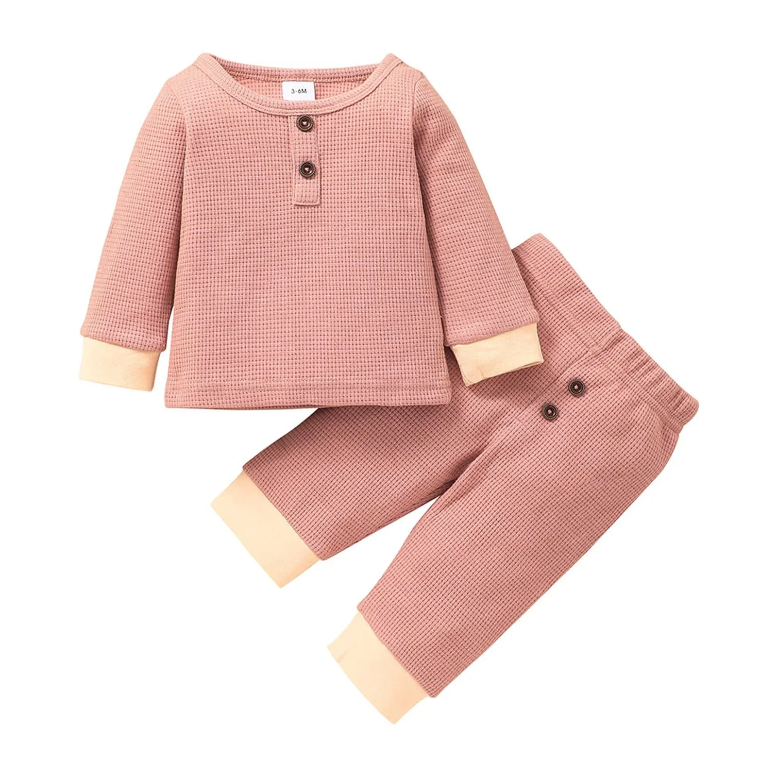 Newborn Unisex Buttoned Patchwork Sweatshirt  Pants Set