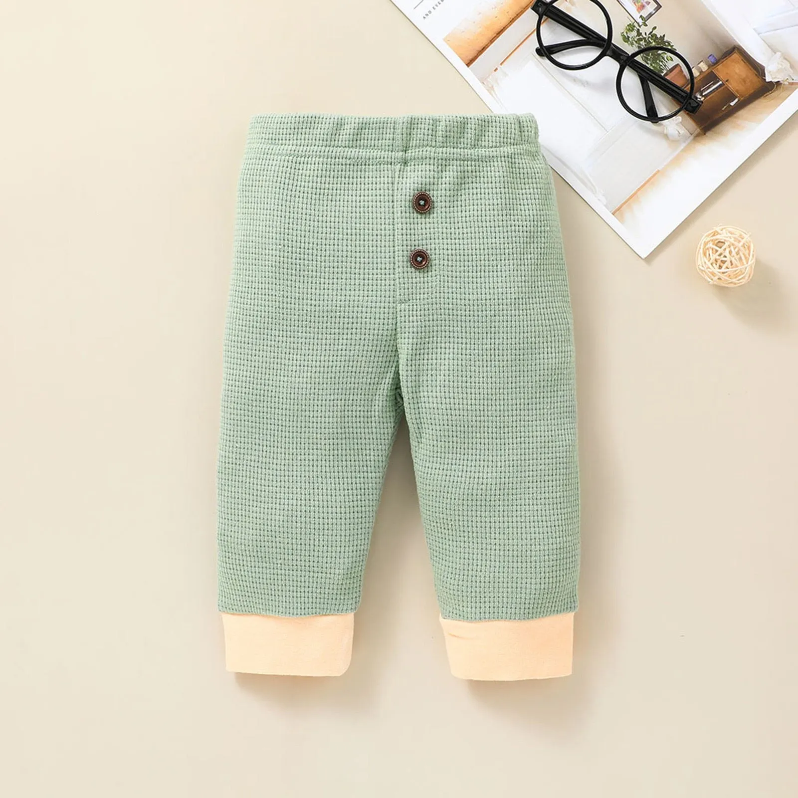 Newborn Unisex Buttoned Patchwork Sweatshirt  Pants Set