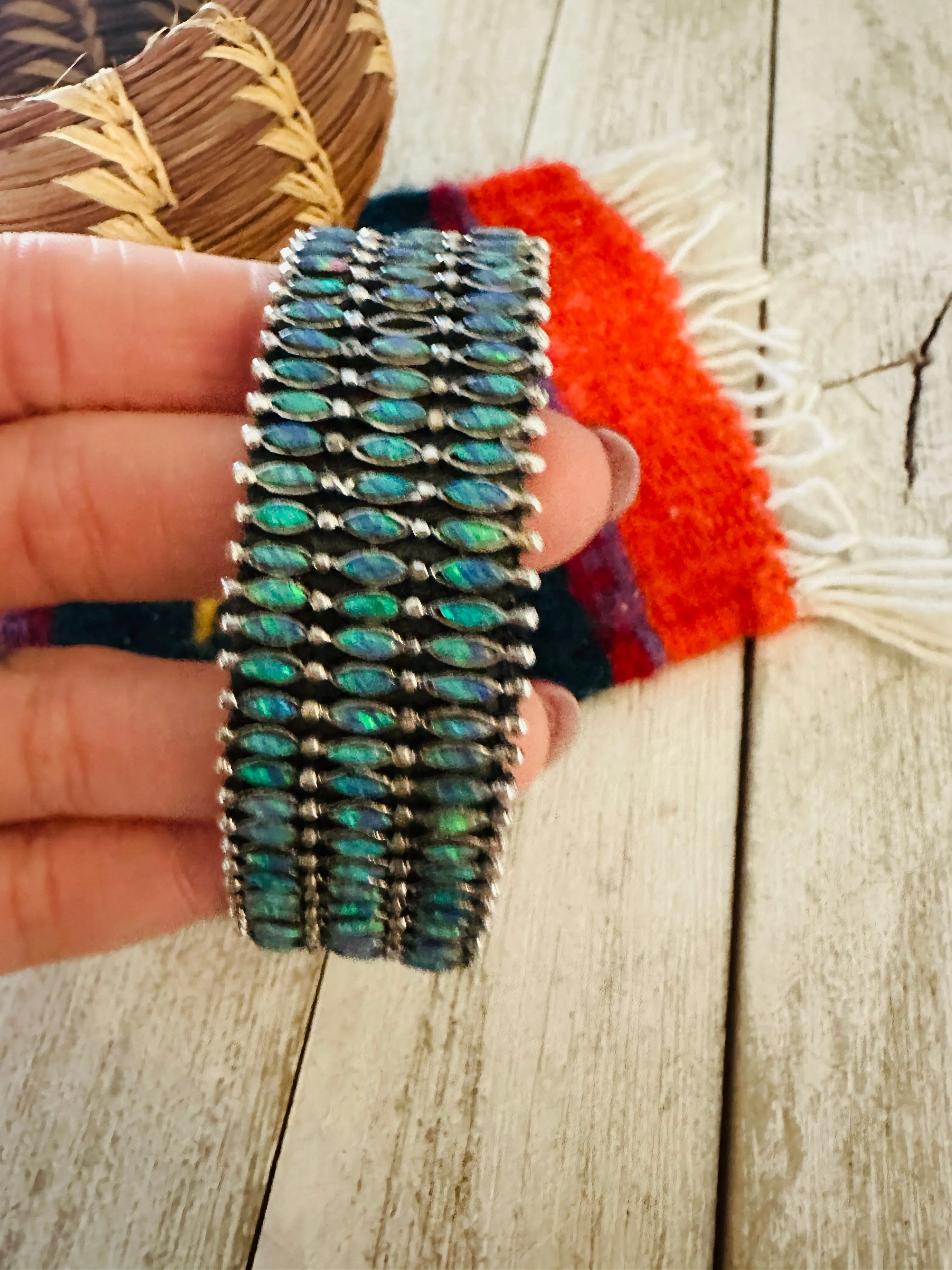 Nizhoni Handmade Sterling Silver & Blue Opal Cuff Bracelet
