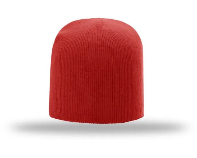 Non-Cuffed Beanie with Custom Leather patch
