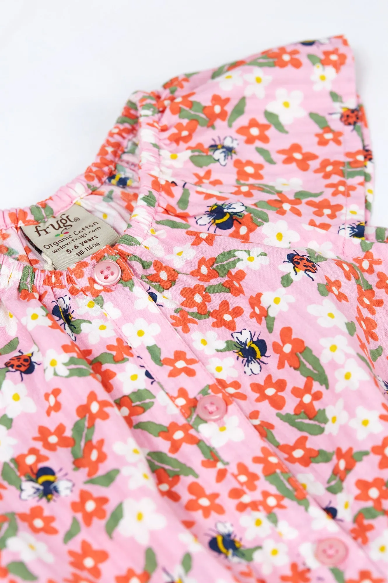 Nyla Playsuit Pink Flowers and Bees Frugi Organic Clothing - Kid's Summer Clothing