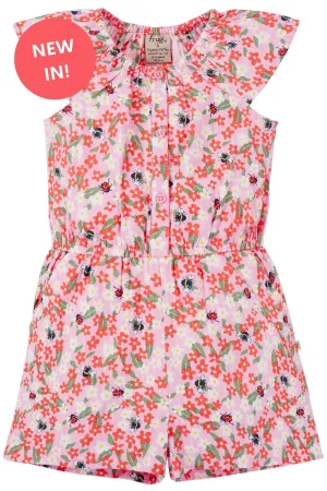 Nyla Playsuit Pink Flowers and Bees Frugi Organic Clothing - Kid's Summer Clothing