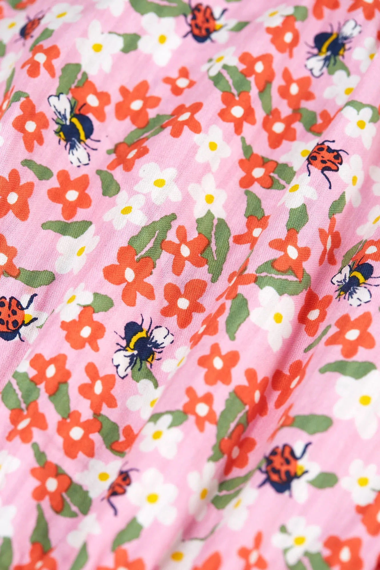 Nyla Playsuit Pink Flowers and Bees Frugi Organic Clothing - Kid's Summer Clothing