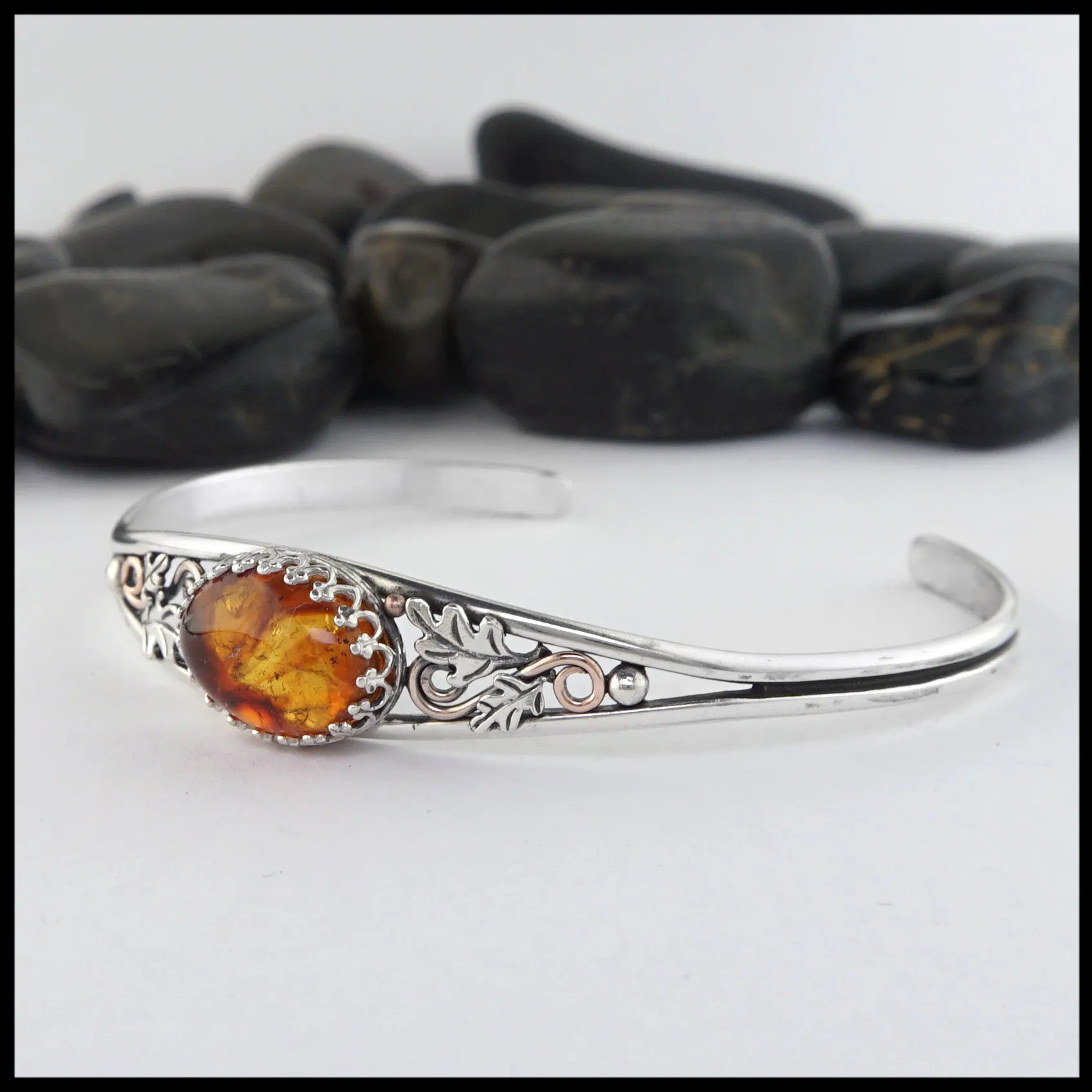 Oak Leaf Cuff Bracelet with Amber