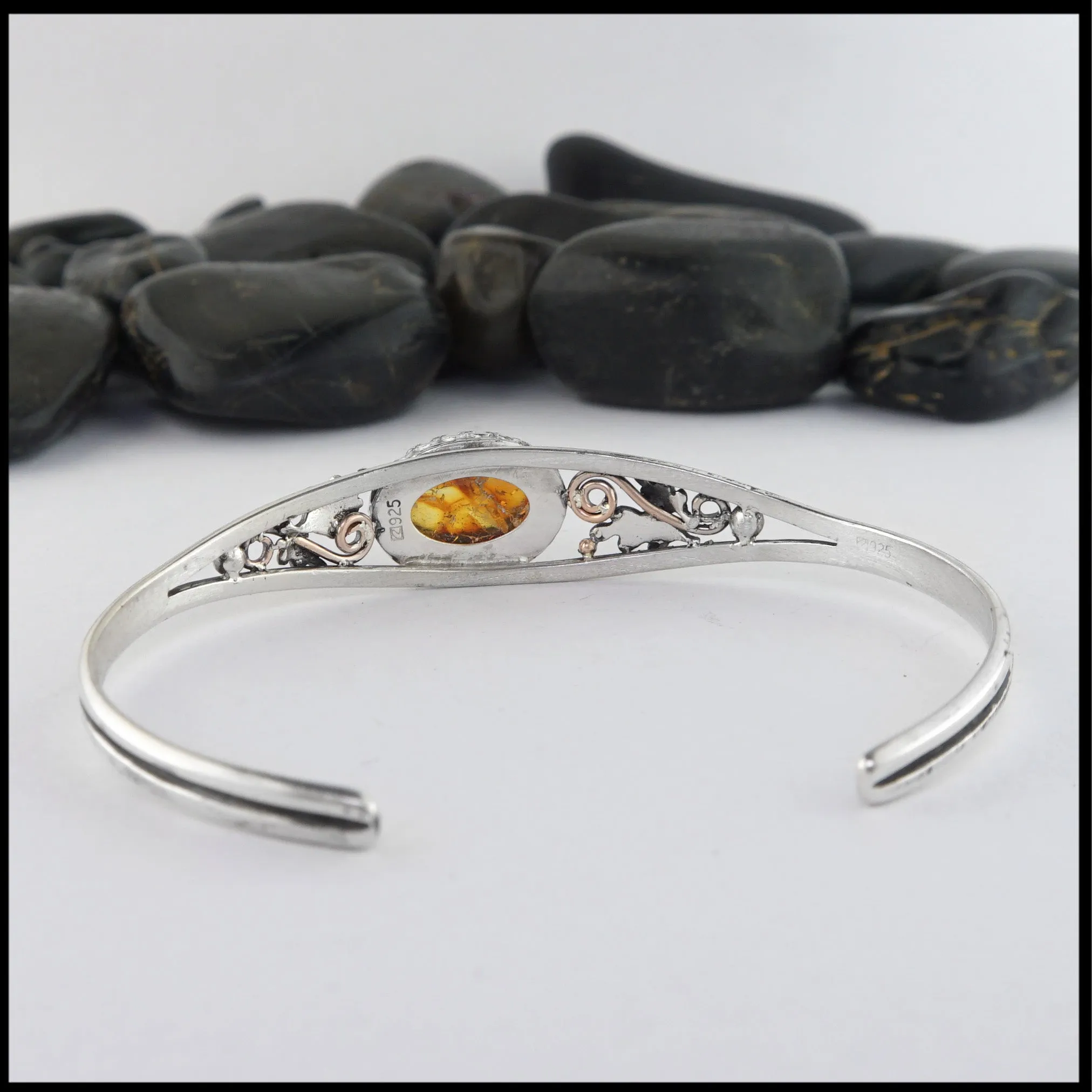 Oak Leaf Cuff Bracelet with Amber