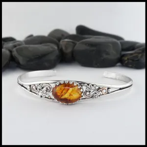 Oak Leaf Cuff Bracelet with Amber