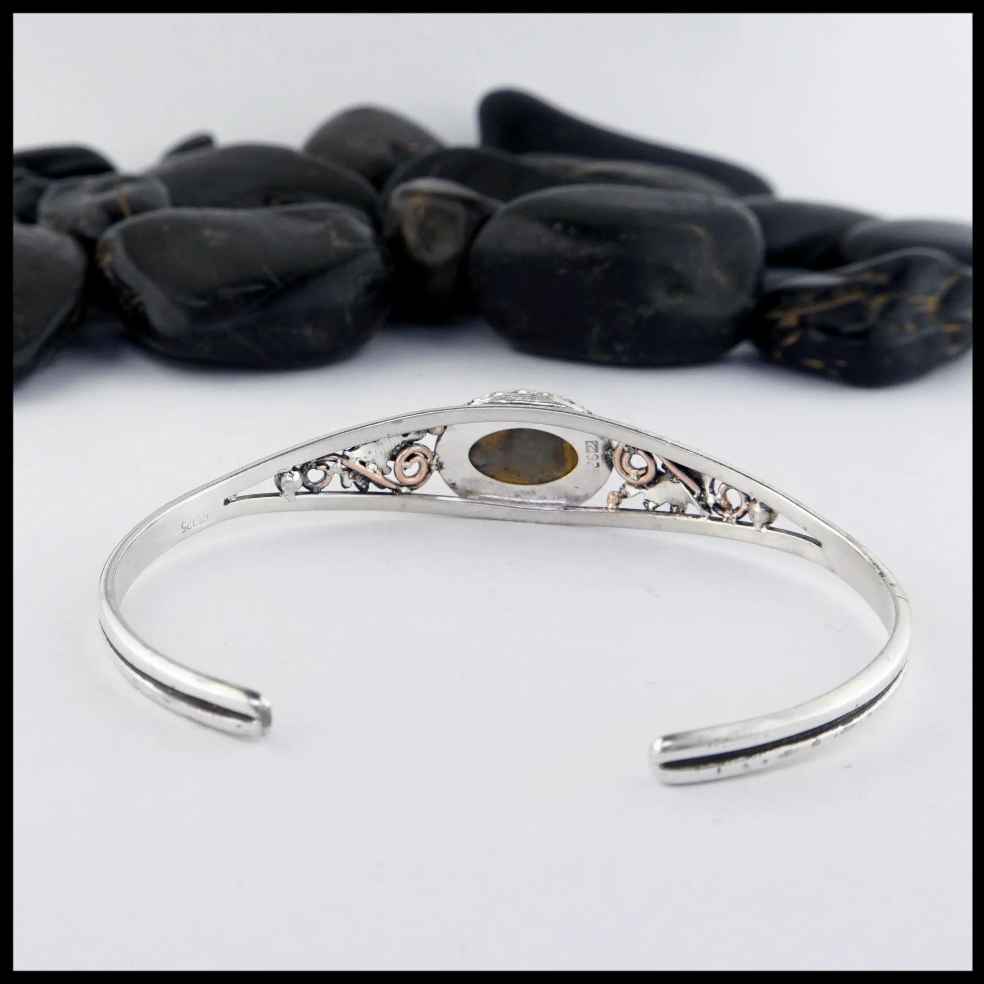 Oak Leaf Cuff Bracelet with Bumblebee Jasper