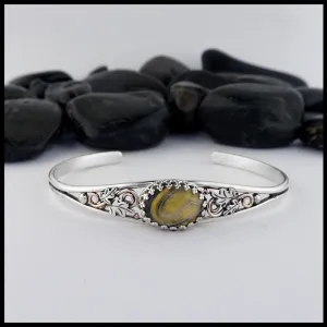 Oak Leaf Cuff Bracelet with Bumblebee Jasper