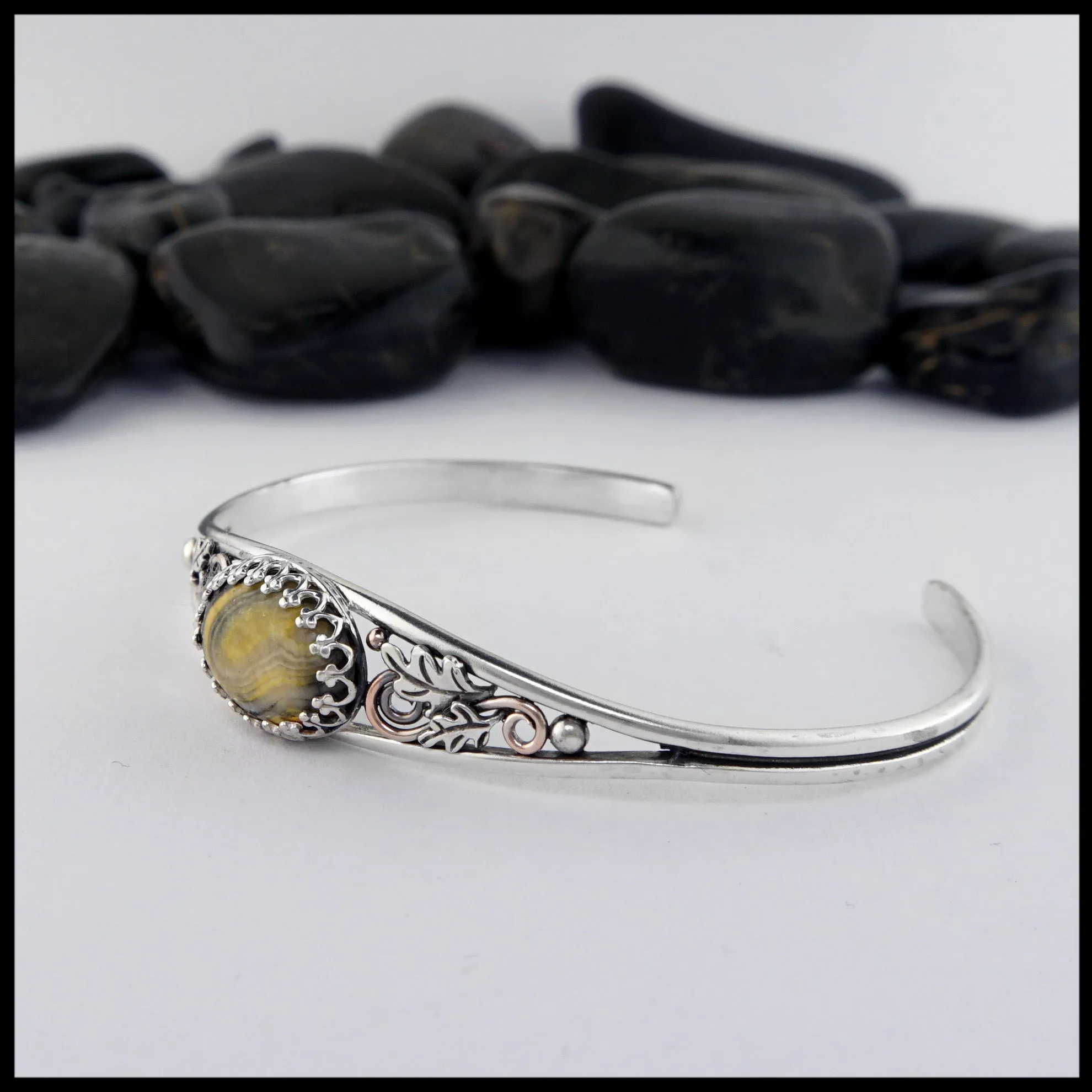 Oak Leaf Cuff Bracelet with Bumblebee Jasper