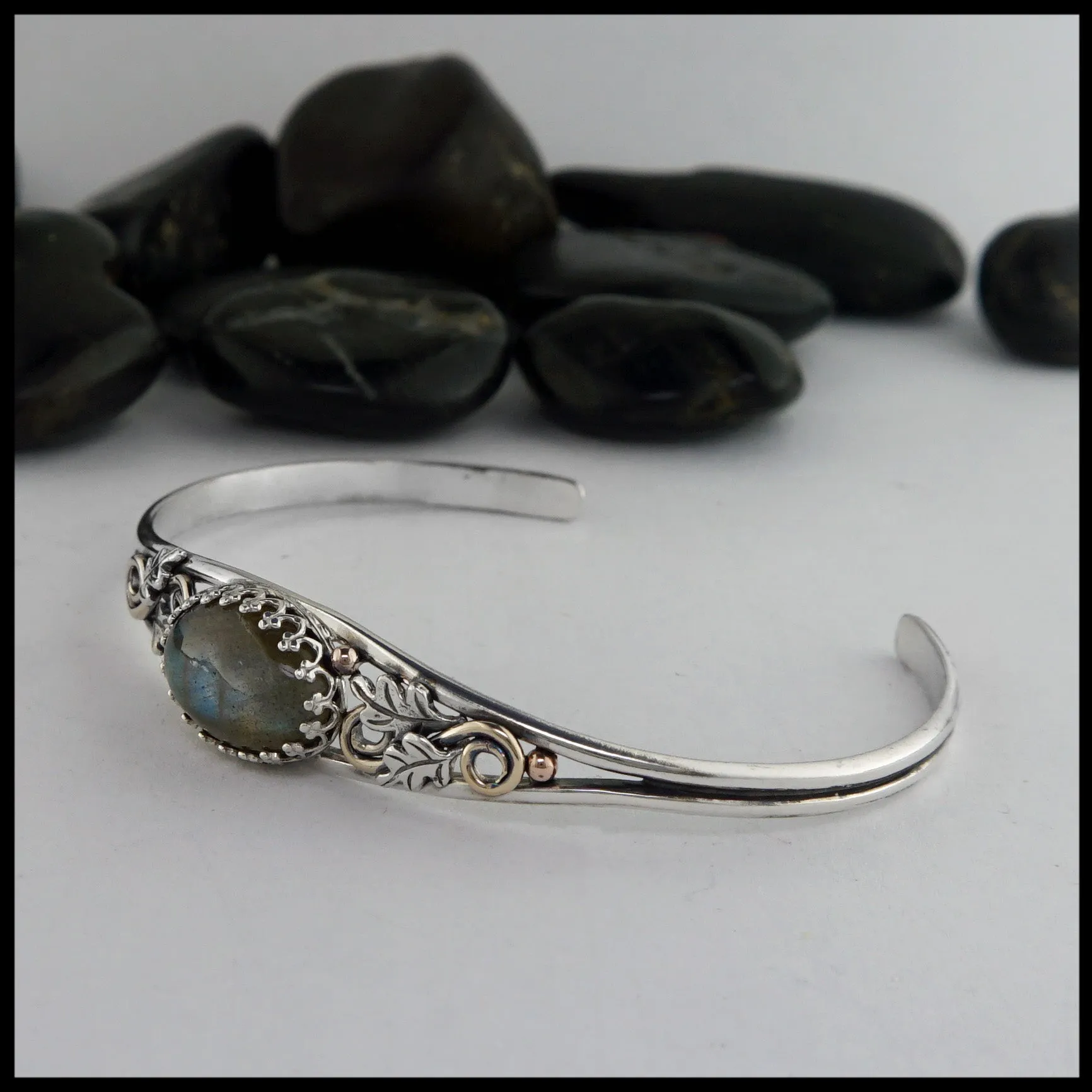 Oak Leaf Cuff Bracelet with Labradorite