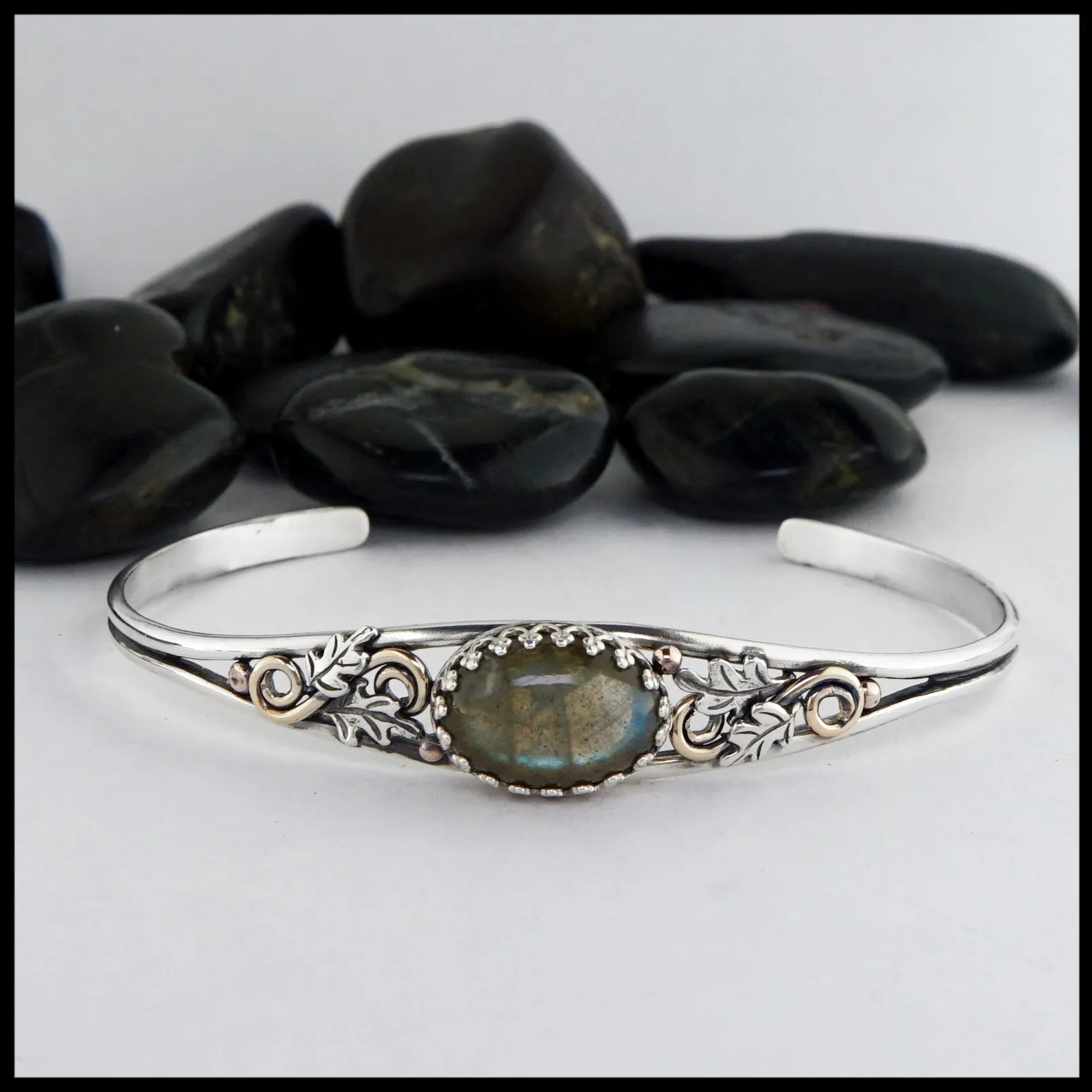 Oak Leaf Cuff Bracelet with Labradorite
