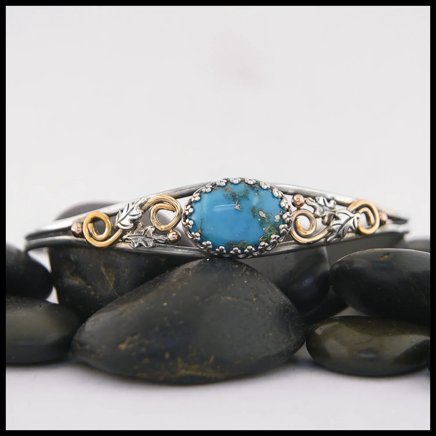 Oak Leaf Cuff Bracelet with Turquoise