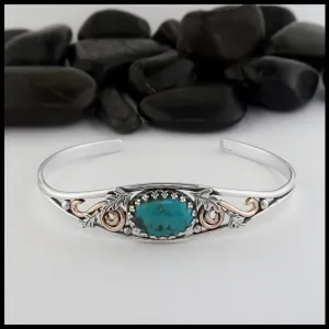 Oak Leaf Cuff Bracelet with Turquoise
