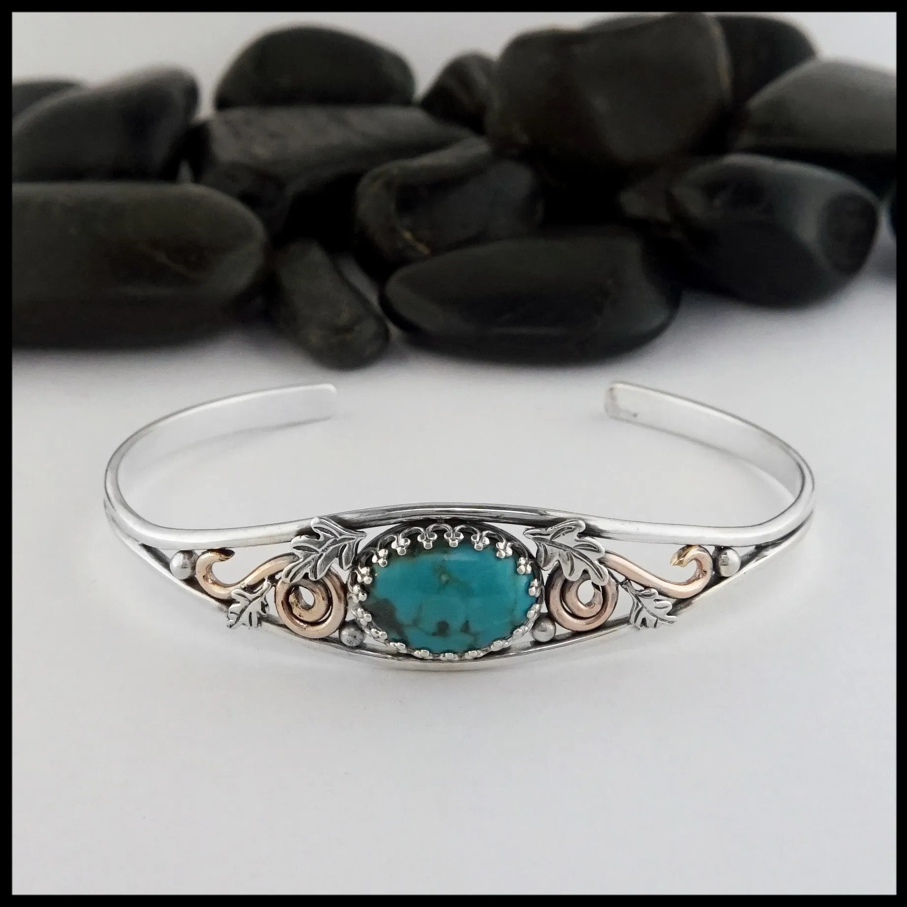 Oak Leaf Cuff Bracelet with Turquoise