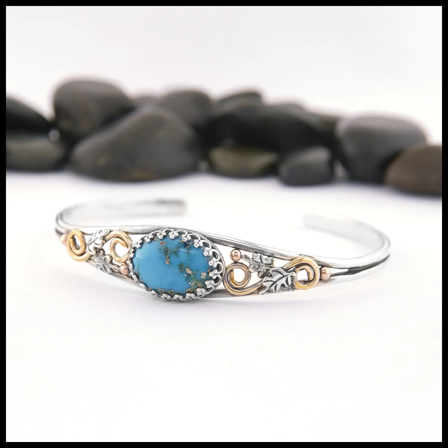 Oak Leaf Cuff Bracelet with Turquoise