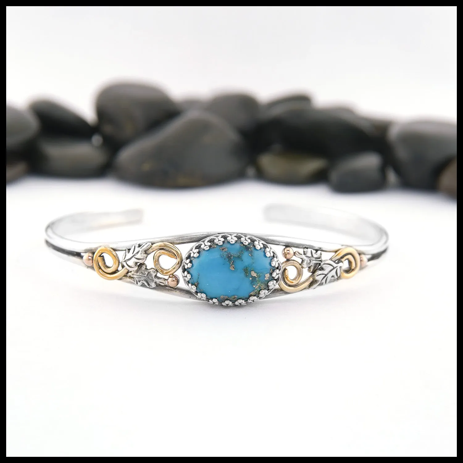 Oak Leaf Cuff Bracelet with Turquoise
